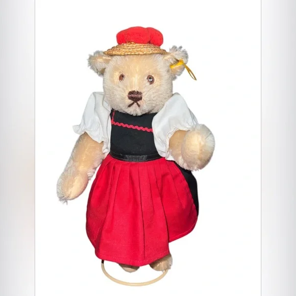 Vtg Steiff 1987 Germany black forest farmer wife Mohair Stuffed Teddy Bear Plush